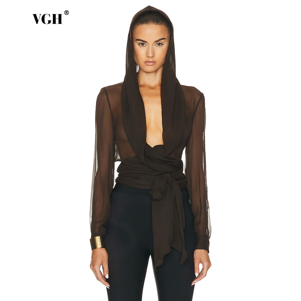 Crossfit Event - VGH Chic Coffee Sheer Fabric Blouse