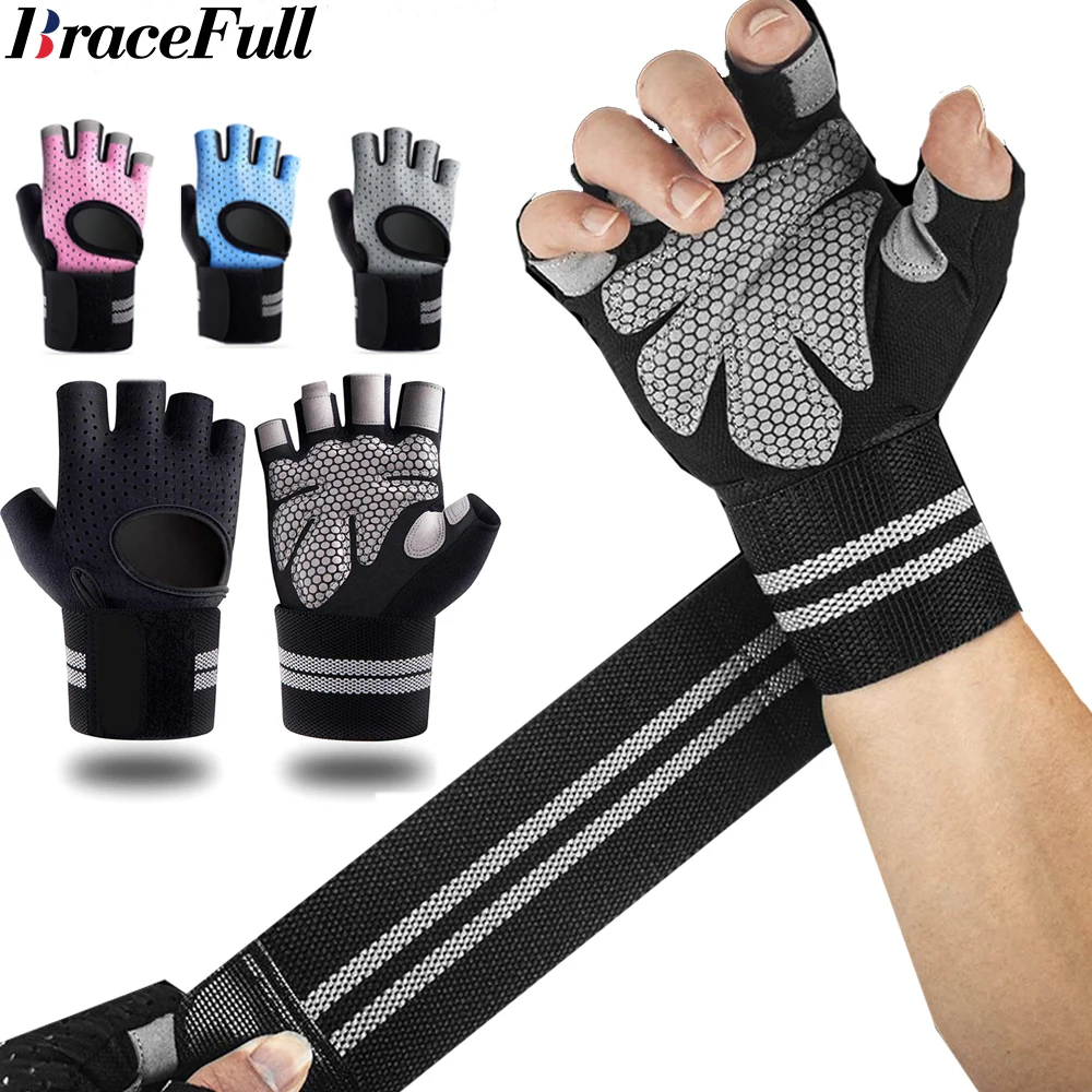 Wrist Wrap Support - 1Pair Half Finger Gym Fitness Gloves